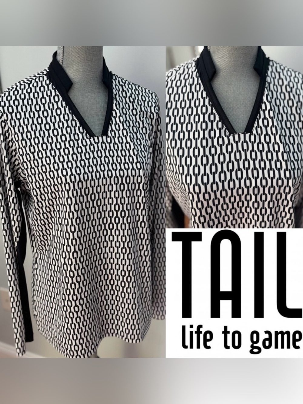 Tail Women's Geometric Black and White Long Sleeve Top
